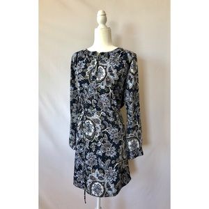 LOFT Navy Paisley/Floral Print Dress w/ Tie Waist